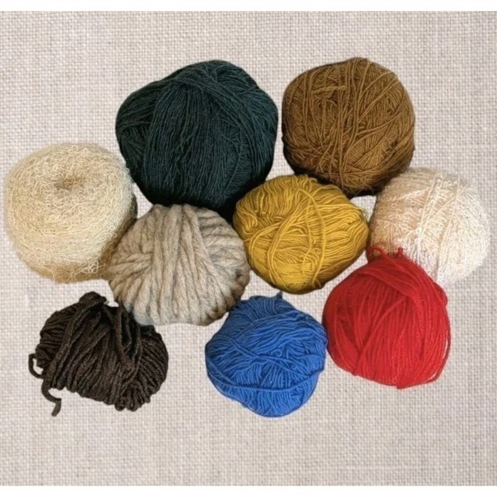 Set Of 9 Yarn Balls Mixed Colorful Primary Tones Neutral Earthy Weave Knit Vtg